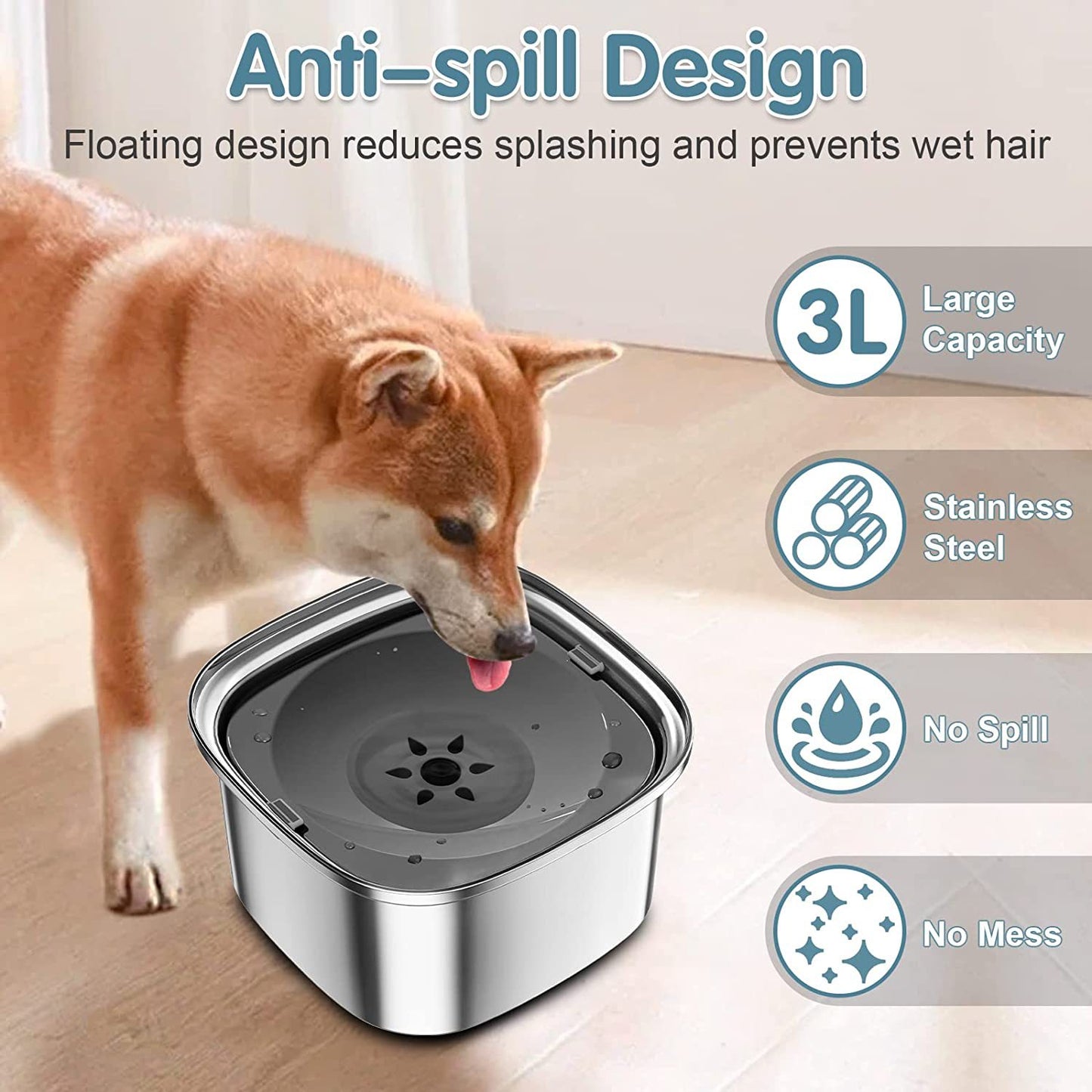 Anti-Spill Stainless Pet Water Bowl